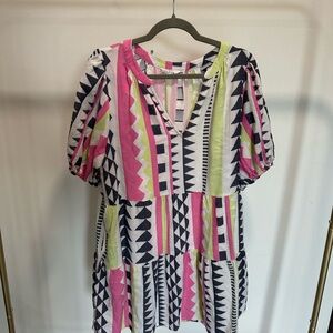 Velvet by Graham & Spencer Pink and Yellow Puff Sleeve Blouse